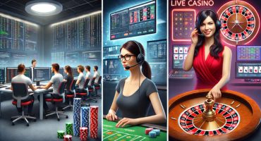 Representación de diferentes trabajos relacionados con casinos online, como programación, atención al cliente y presentación en vivo